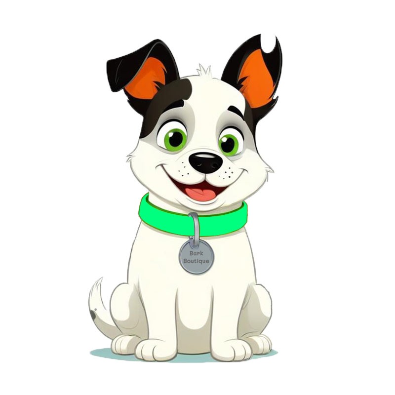 Cartoon dog from the company logo wearing a Bark Boutique name tag.