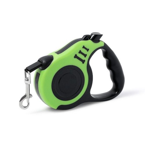 Retractable dog lead in green, designed with an anti-slip handle for secure control and comfort during walks.