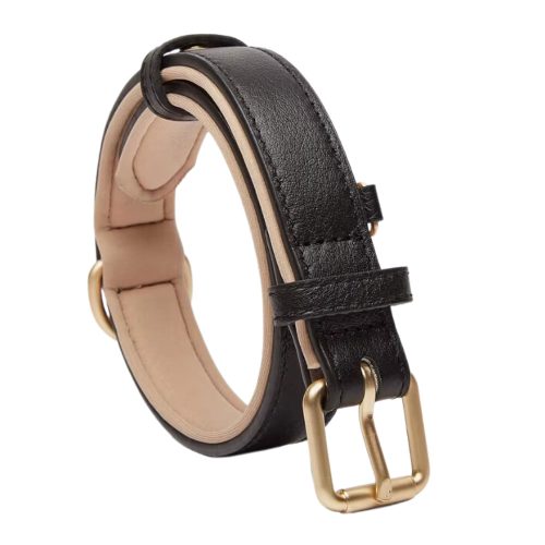 Luxury Soft Padded Leather Dog Collar in Classic Black – Showcasing Durable Design and Premium Finish.