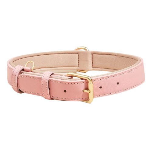 Luxury Soft Padded Leather Dog Collar in Light Pink – Durable, Comfortable, and Stylish Design for Your Dog.