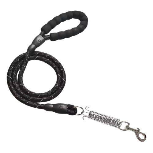 Durable shock-absorbing dog lead showing various angles and the sleek black design with ergonomic EVA handle.