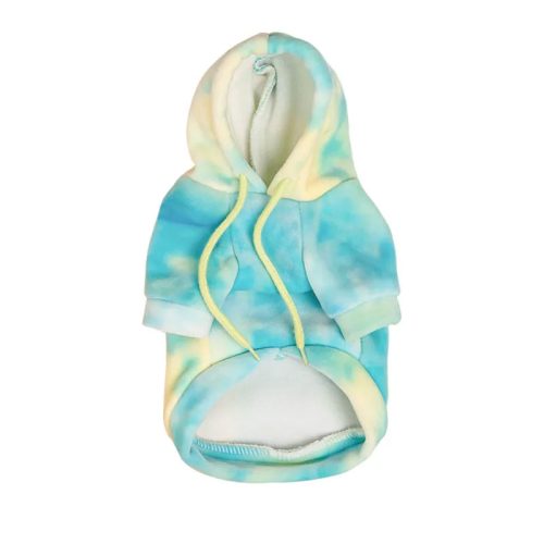 Soft tie-dye dog hoodie in a vibrant tint green mix, perfect for spring outings and comfort.