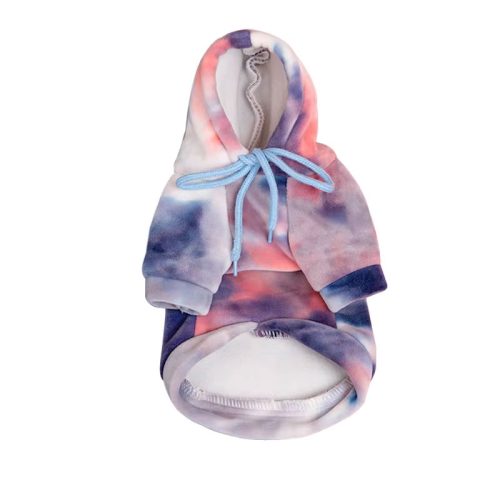 Violet mix tie-dye dog hoodie for small and medium dogs, lightweight and stylish for spring outings.