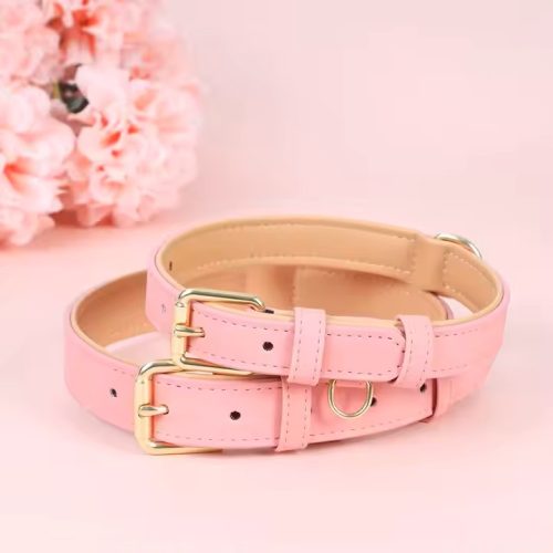 Luxury Soft Padded Leather Dog Collar – Light Pink Colour Displayed Elegantly, Showcasing Premium Craftsmanship and Style.