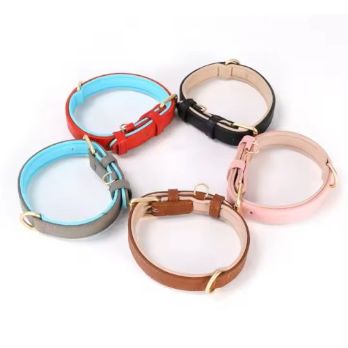 Luxury Soft Padded Leather Dog Collar – Complete Colour Range Beautifully Displayed, Highlighting Premium Quality and Style.