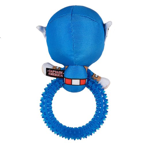 Rear view of the Captain America Dog Teether Toy showing soft plush fabric and stitched details.