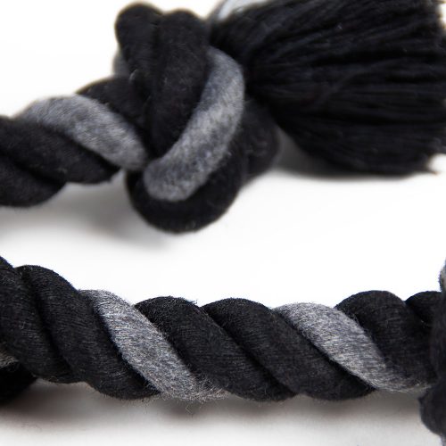 Detailed view of twisted rope handles designed for chewing and teeth cleaning.