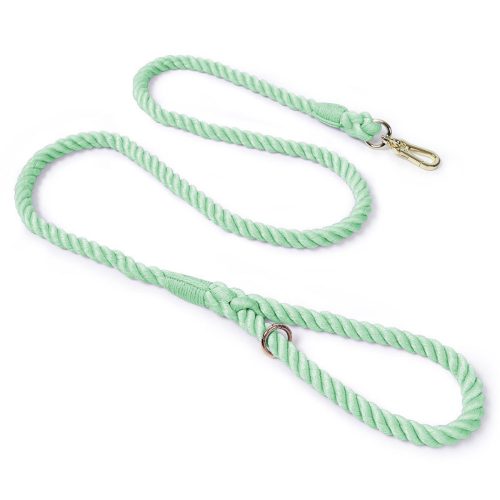 Soft pastel green rope dog lead photographed on a light background, showing subtle twist texture and calm matcha-inspired tone.