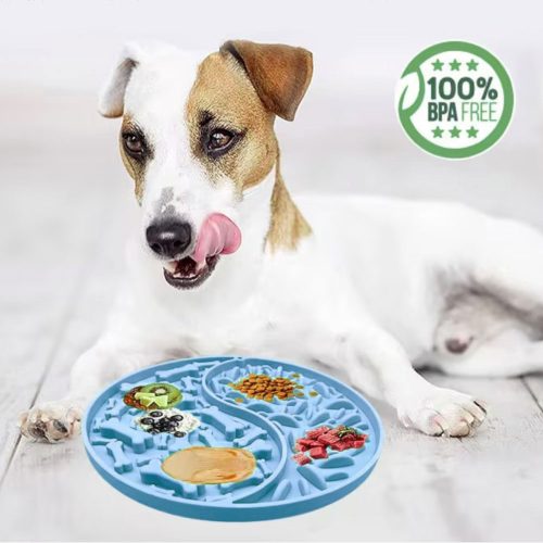 Dog using the Premium Dog Slow Feeder and Lick Mat with soft food spread across the textured zones.