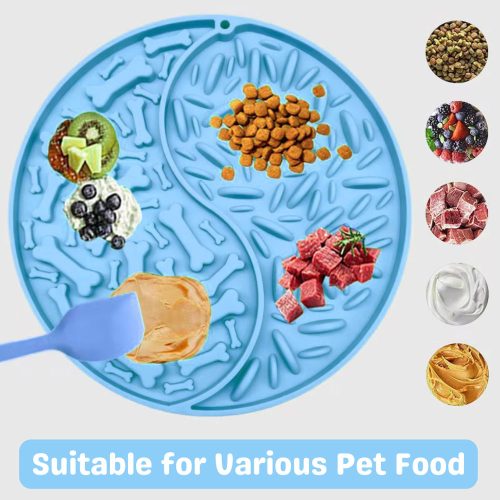 Top view of Premium Dog Slow Feeder and Lick Mat showing textured surface and dual food zones for wet and dry food.