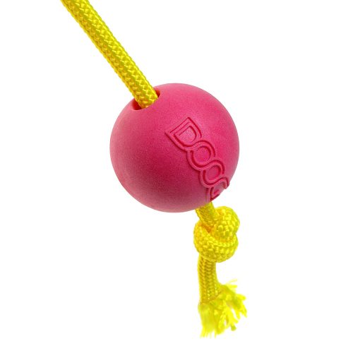 Detailed view of the pink DOOG Tug Toy showing the high-quality materials and bright, easy-to-spot colour.