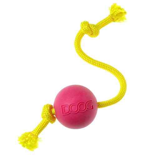 Pink DOOG Dog Tug Toy featuring a sturdy foam ball and thick marine-grade rope, perfect for fetch and tug games.