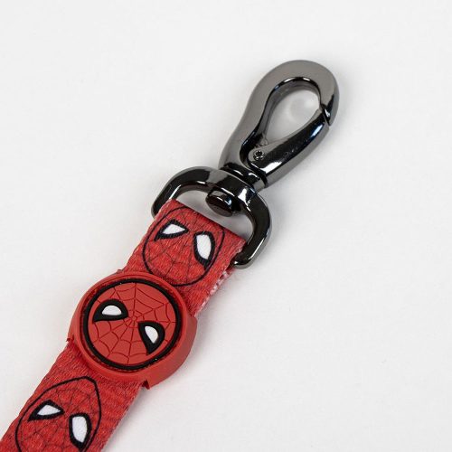 Close-up of durable metal clip on Spider-Man Dog Lead for secure collar or harness attachment.