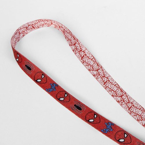 Spider-Man dog lead showing detailed superhero print on red nylon fabric.