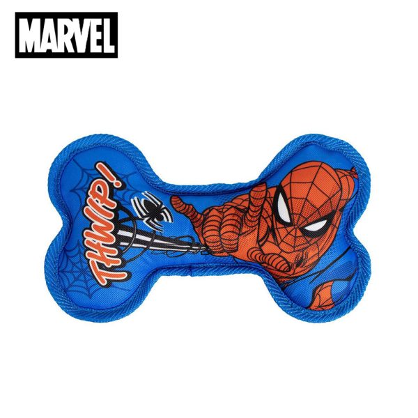 Spider-Man Bone Dog Toy featuring bold red and blue design with Marvel logo on white background