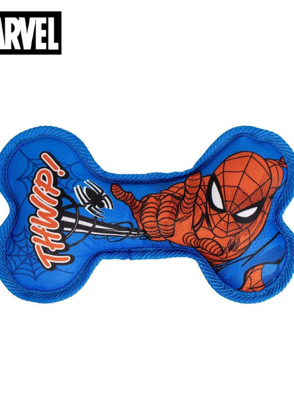 Spider-Man Bone Dog Toy featuring bold red and blue design with Marvel logo on white background
