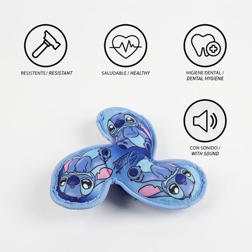 Close-up of Stitch Boomerang Dog Toy highlighting textured surface, curved edges, and character detailing.