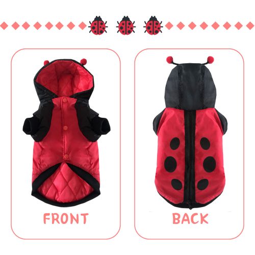 Ladybug Dog Costume in soft, windproof fabric shown.