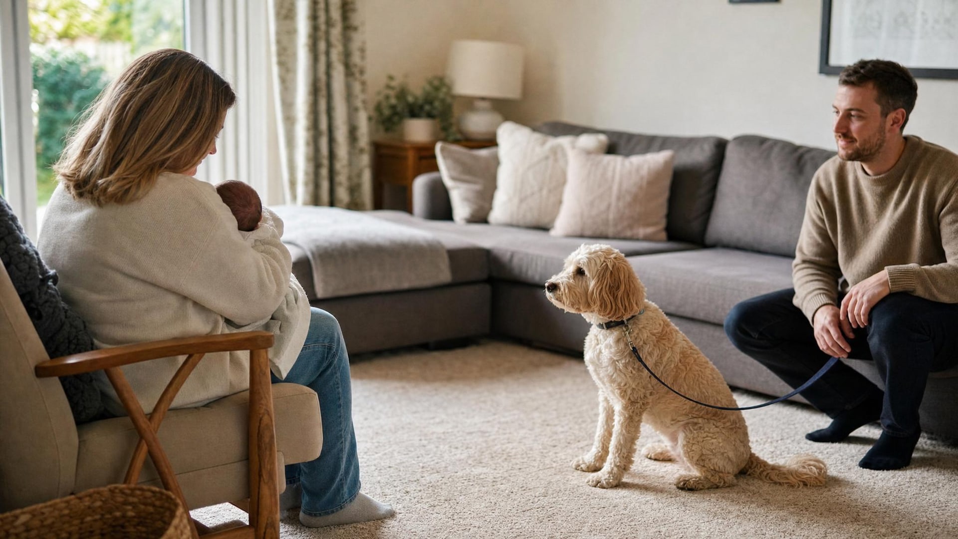 Controlled first introduction between dog and newborn baby