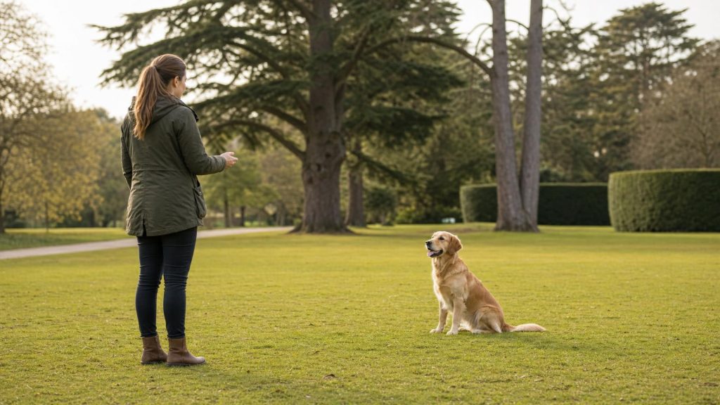 Dog training in a calm UK park for The Complete Guide to Dog Training