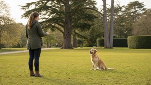 Dog training in a calm UK park for The Complete Guide to Dog Training
