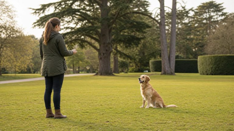 Dog training in a calm UK park for The Complete Guide to Dog Training