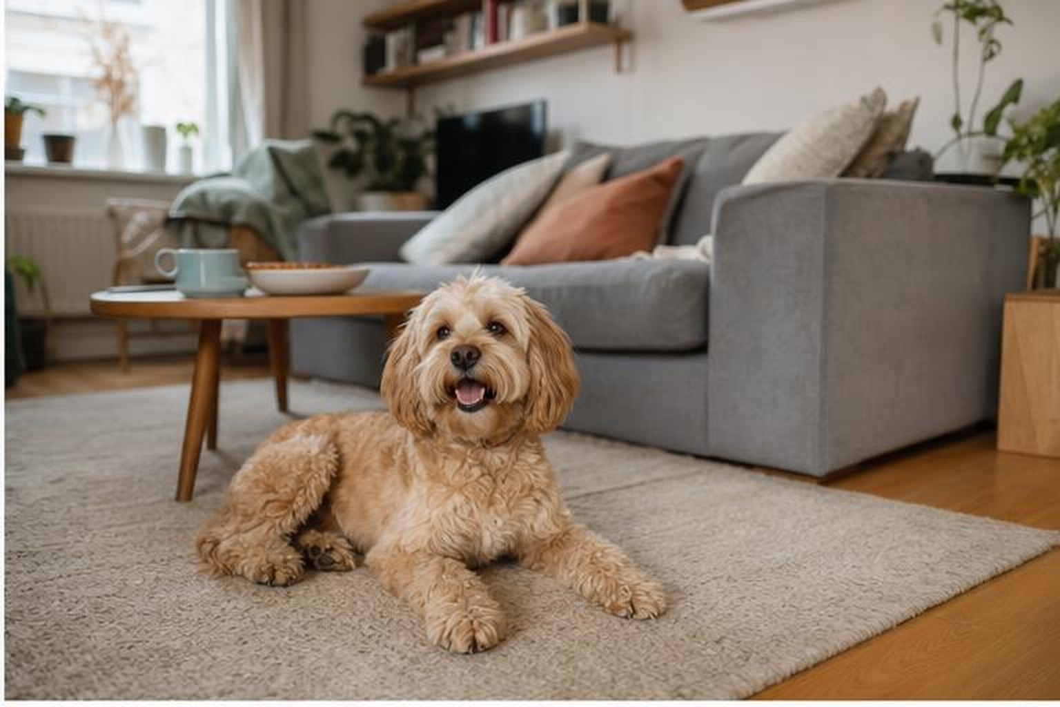 Small calm dog relaxed in a compact UK home